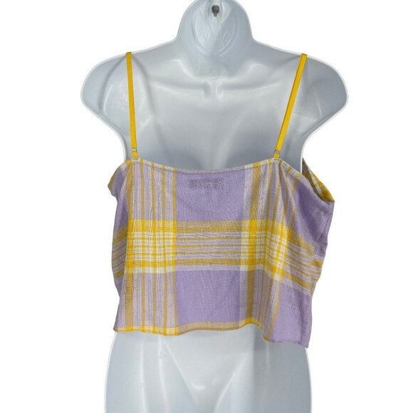 Urban Outfitters Lavender Yellow Plaid Linen Blend Crop Top Size L - Picture 2 of 9